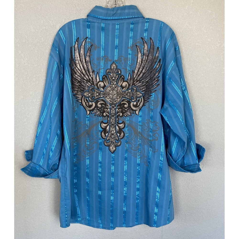 Patron Cito Western‎ Rodeo Shirt Cowboy Embellished Rhinestone Cross 4X USA